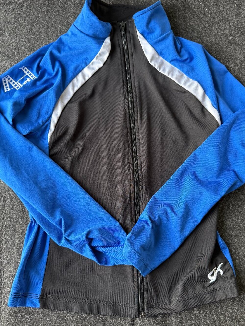 GK Elite Gymnastics Jacket Adult XS Blue Black Rhinestone